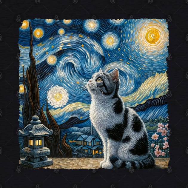 Japanese Bobtail Starry Night Inspired - Artistic Cat by starry_night